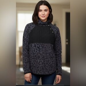 J. Crew Charcoal Black Animal Print Sherpa Pullover Jacket Size Large